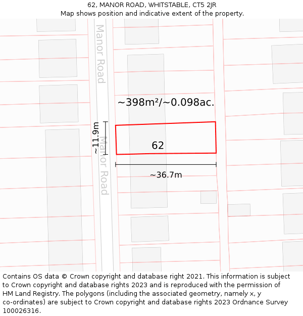 62, MANOR ROAD, WHITSTABLE, CT5 2JR: Plot and title map