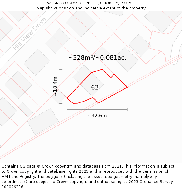 62, MANOR WAY, COPPULL, CHORLEY, PR7 5FH: Plot and title map