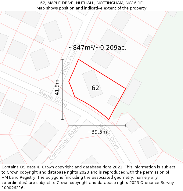 62, MAPLE DRIVE, NUTHALL, NOTTINGHAM, NG16 1EJ: Plot and title map