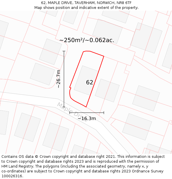 62, MAPLE DRIVE, TAVERHAM, NORWICH, NR8 6TF: Plot and title map