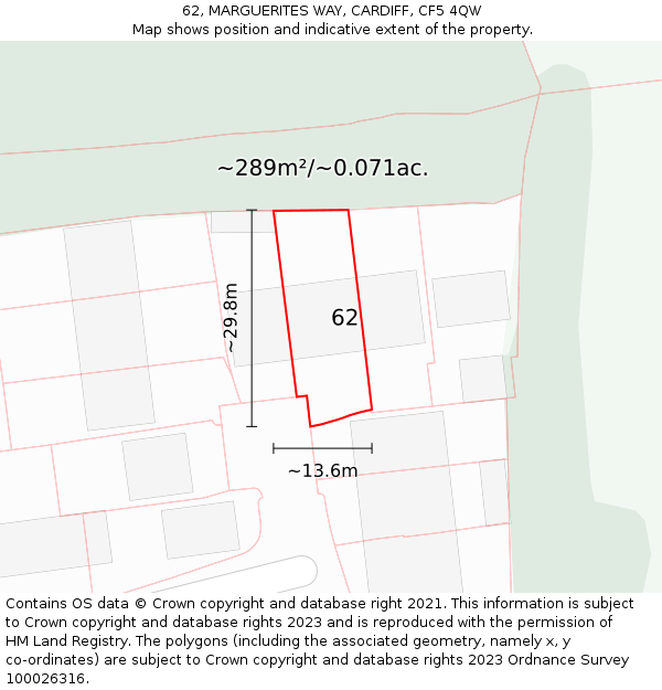 62, MARGUERITES WAY, CARDIFF, CF5 4QW: Plot and title map