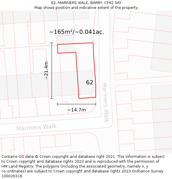 62, MARINERS WALK, BARRY, CF62 5AY: Plot and title map
