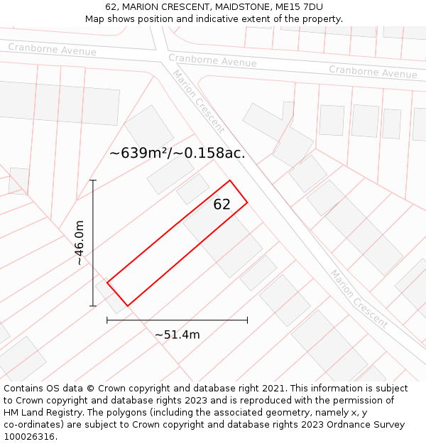 62, MARION CRESCENT, MAIDSTONE, ME15 7DU: Plot and title map
