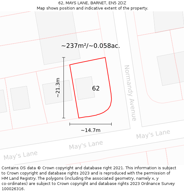 62, MAYS LANE, BARNET, EN5 2DZ: Plot and title map