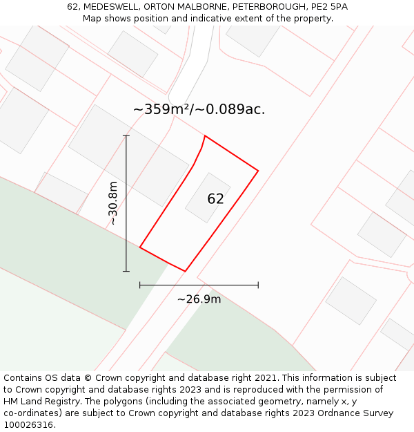 62, MEDESWELL, ORTON MALBORNE, PETERBOROUGH, PE2 5PA: Plot and title map
