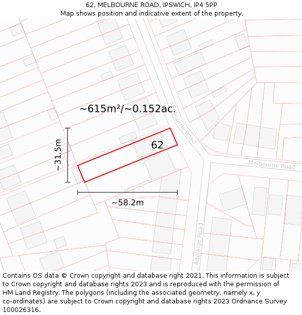 62, MELBOURNE ROAD, IPSWICH, IP4 5PP: Plot and title map