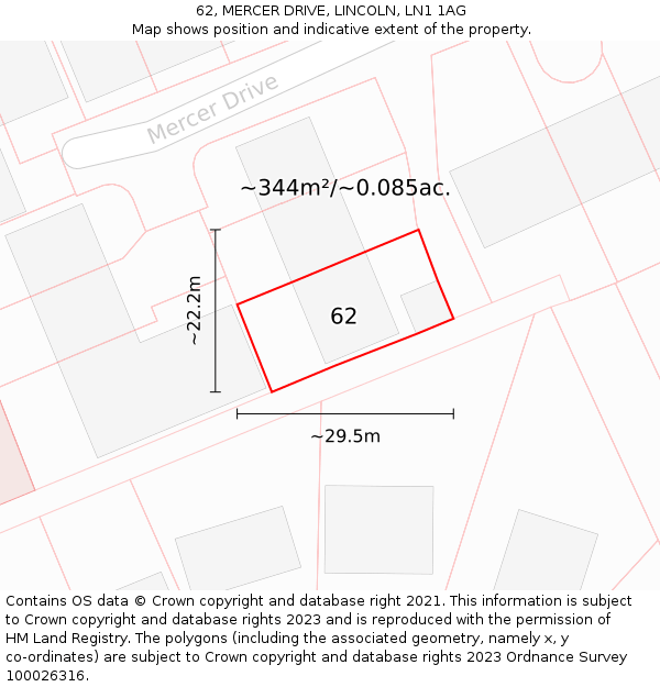 62, MERCER DRIVE, LINCOLN, LN1 1AG: Plot and title map