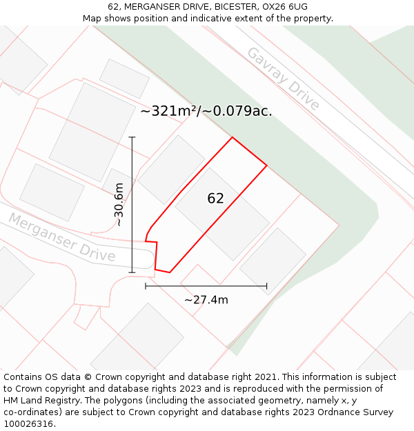 62, MERGANSER DRIVE, BICESTER, OX26 6UG: Plot and title map