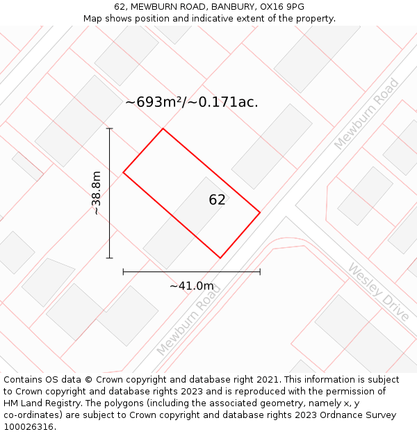62, MEWBURN ROAD, BANBURY, OX16 9PG: Plot and title map