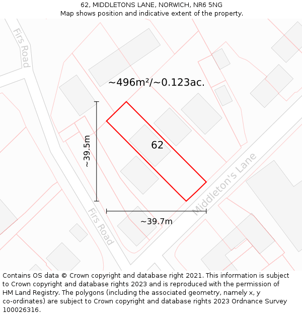 62, MIDDLETONS LANE, NORWICH, NR6 5NG: Plot and title map