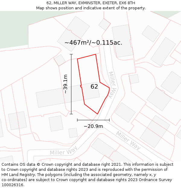 62, MILLER WAY, EXMINSTER, EXETER, EX6 8TH: Plot and title map