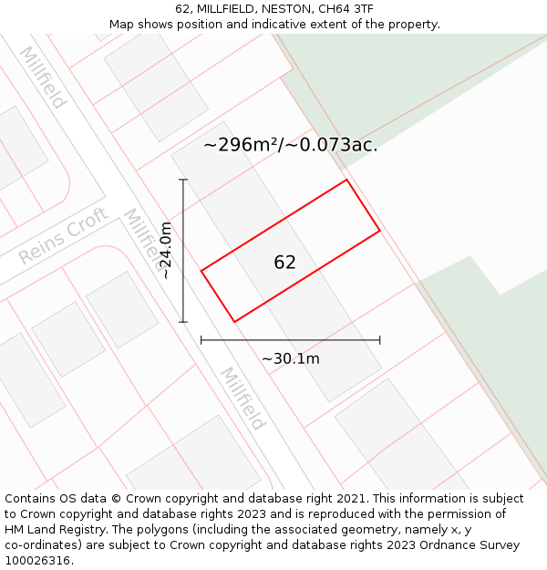 62, MILLFIELD, NESTON, CH64 3TF: Plot and title map