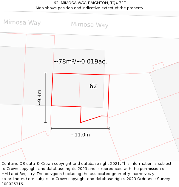 62, MIMOSA WAY, PAIGNTON, TQ4 7FE: Plot and title map