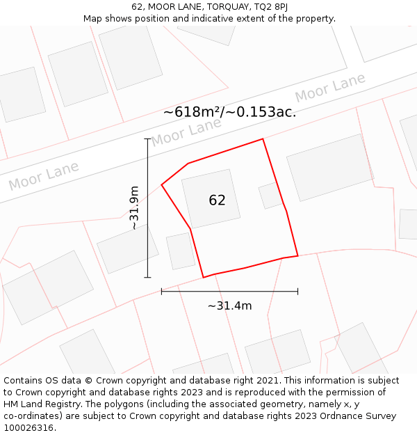 62, MOOR LANE, TORQUAY, TQ2 8PJ: Plot and title map