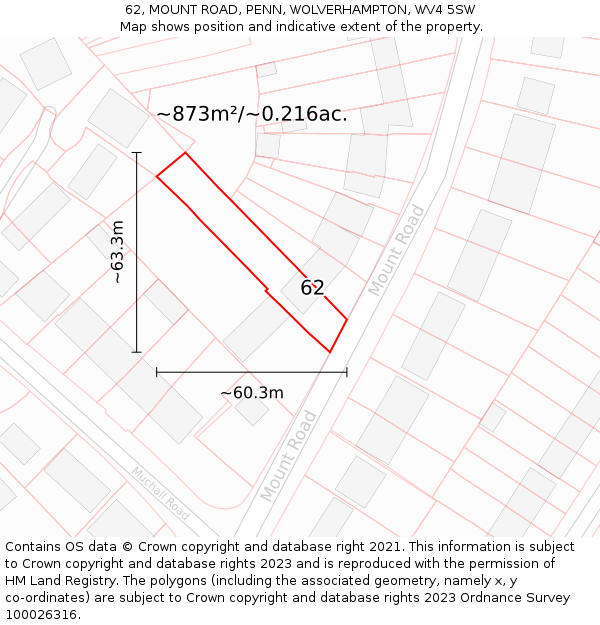 62, MOUNT ROAD, PENN, WOLVERHAMPTON, WV4 5SW: Plot and title map
