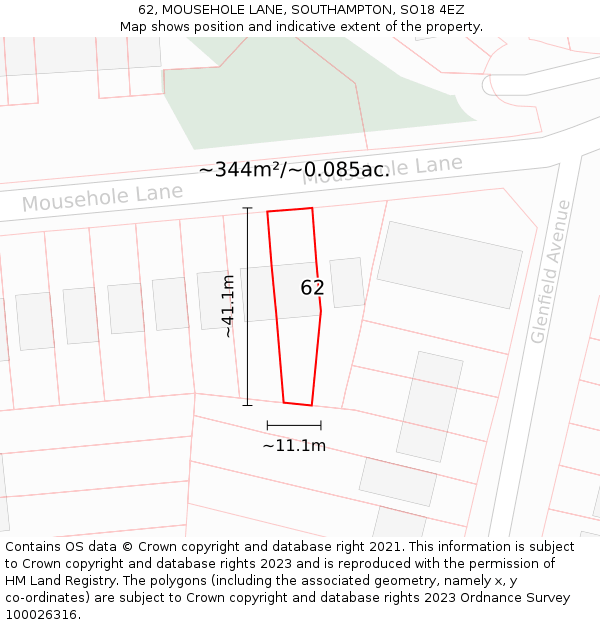 62, MOUSEHOLE LANE, SOUTHAMPTON, SO18 4EZ: Plot and title map