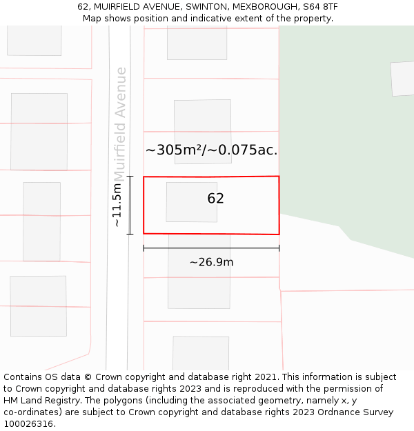 62, MUIRFIELD AVENUE, SWINTON, MEXBOROUGH, S64 8TF: Plot and title map