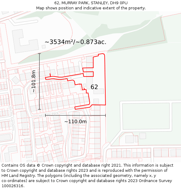 62, MURRAY PARK, STANLEY, DH9 0PU: Plot and title map