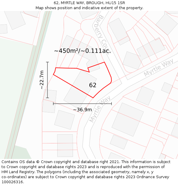 62, MYRTLE WAY, BROUGH, HU15 1SR: Plot and title map