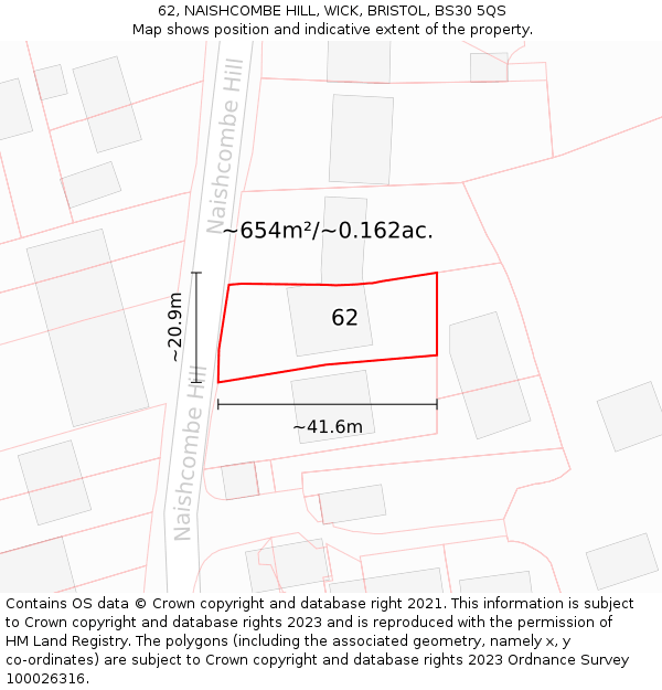 62, NAISHCOMBE HILL, WICK, BRISTOL, BS30 5QS: Plot and title map