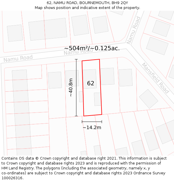 62, NAMU ROAD, BOURNEMOUTH, BH9 2QY: Plot and title map