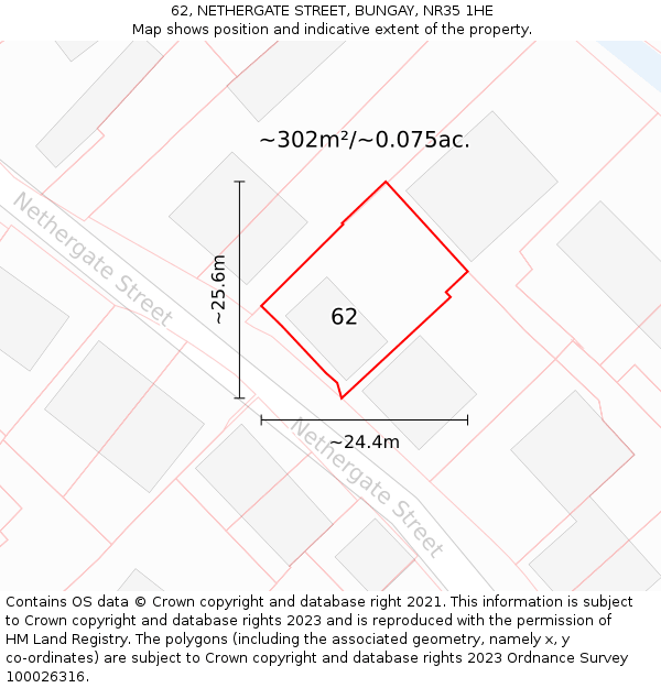 62, NETHERGATE STREET, BUNGAY, NR35 1HE: Plot and title map