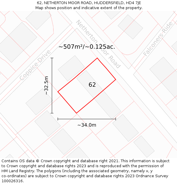 62, NETHERTON MOOR ROAD, HUDDERSFIELD, HD4 7JE: Plot and title map