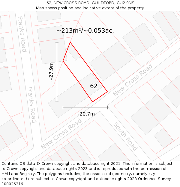 62, NEW CROSS ROAD, GUILDFORD, GU2 9NS: Plot and title map