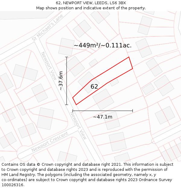 62, NEWPORT VIEW, LEEDS, LS6 3BX: Plot and title map