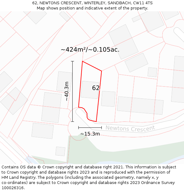 62, NEWTONS CRESCENT, WINTERLEY, SANDBACH, CW11 4TS: Plot and title map