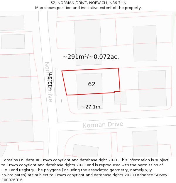 62, NORMAN DRIVE, NORWICH, NR6 7HN: Plot and title map