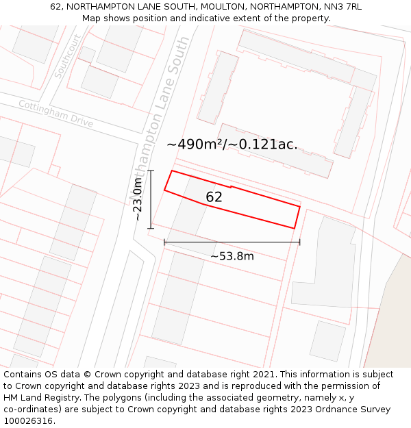 62, NORTHAMPTON LANE SOUTH, MOULTON, NORTHAMPTON, NN3 7RL: Plot and title map