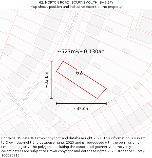 62, NORTON ROAD, BOURNEMOUTH, BH9 2PY: Plot and title map