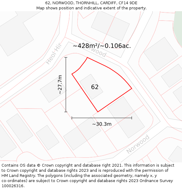 62, NORWOOD, THORNHILL, CARDIFF, CF14 9DE: Plot and title map