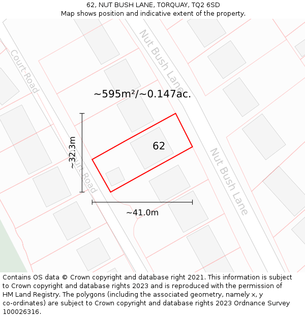 62, NUT BUSH LANE, TORQUAY, TQ2 6SD: Plot and title map