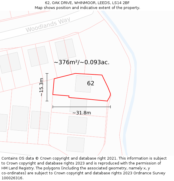62, OAK DRIVE, WHINMOOR, LEEDS, LS14 2BF: Plot and title map