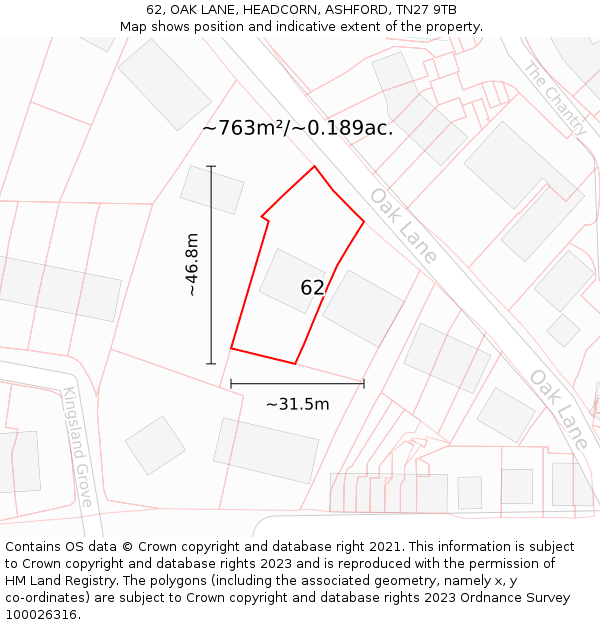 62, OAK LANE, HEADCORN, ASHFORD, TN27 9TB: Plot and title map