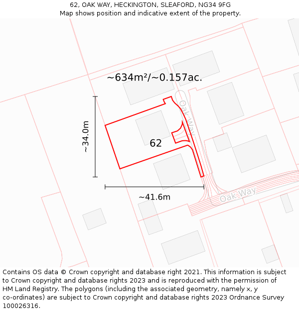 62, OAK WAY, HECKINGTON, SLEAFORD, NG34 9FG: Plot and title map