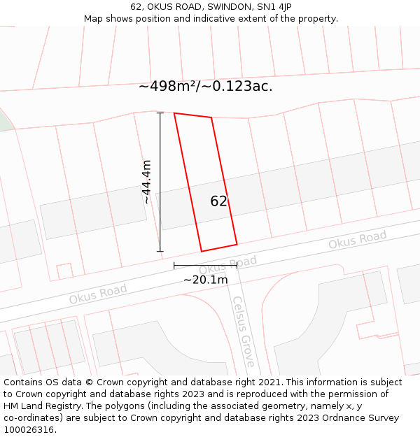 62, OKUS ROAD, SWINDON, SN1 4JP: Plot and title map