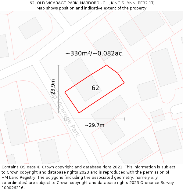 62, OLD VICARAGE PARK, NARBOROUGH, KING'S LYNN, PE32 1TJ: Plot and title map