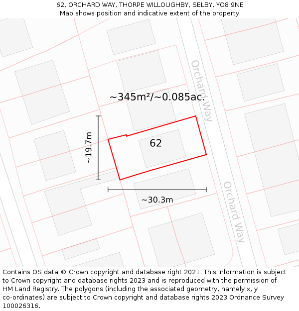 62, ORCHARD WAY, THORPE WILLOUGHBY, SELBY, YO8 9NE: Plot and title map