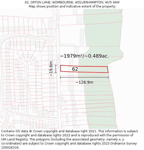 62, ORTON LANE, WOMBOURNE, WOLVERHAMPTON, WV5 9AW: Plot and title map
