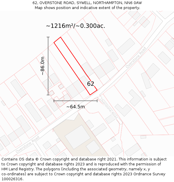 62, OVERSTONE ROAD, SYWELL, NORTHAMPTON, NN6 0AW: Plot and title map