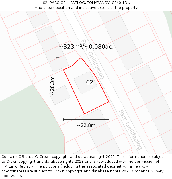 62, PARC GELLIFAELOG, TONYPANDY, CF40 1DU: Plot and title map