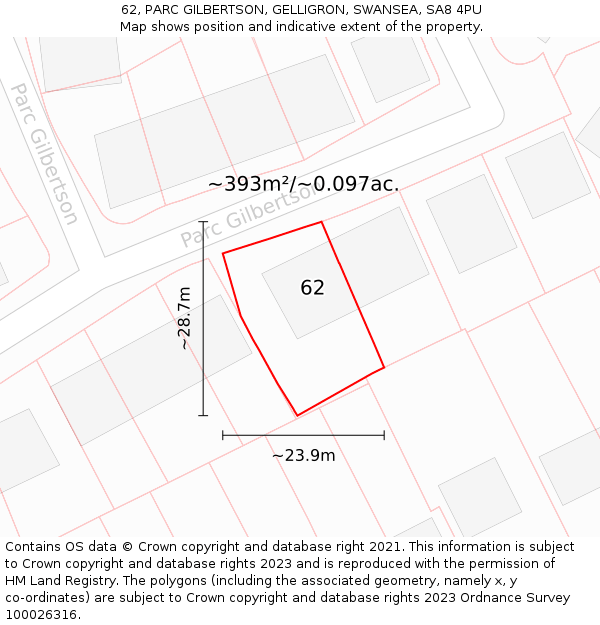 62, PARC GILBERTSON, GELLIGRON, SWANSEA, SA8 4PU: Plot and title map