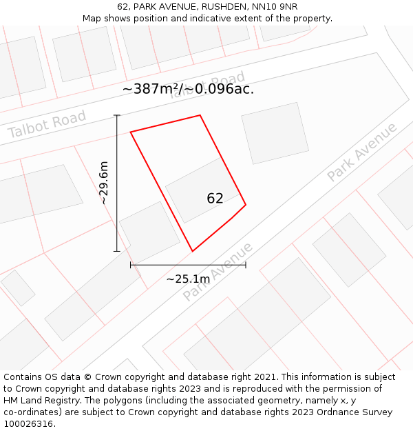 62, PARK AVENUE, RUSHDEN, NN10 9NR: Plot and title map