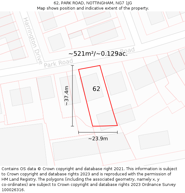 62, PARK ROAD, NOTTINGHAM, NG7 1JG: Plot and title map