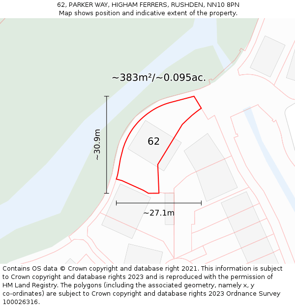 62, PARKER WAY, HIGHAM FERRERS, RUSHDEN, NN10 8PN: Plot and title map