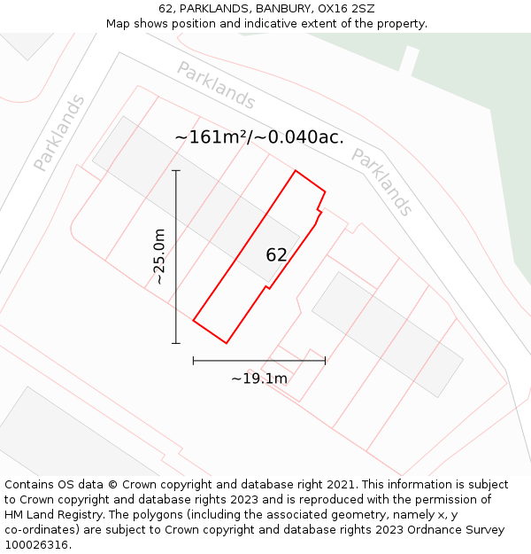 62, PARKLANDS, BANBURY, OX16 2SZ: Plot and title map