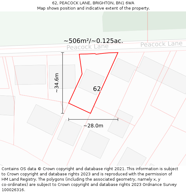 62, PEACOCK LANE, BRIGHTON, BN1 6WA: Plot and title map